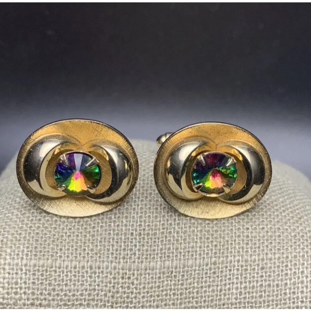 Vintage Shields Watermelon Rivoli Rhinestone Cufflinks